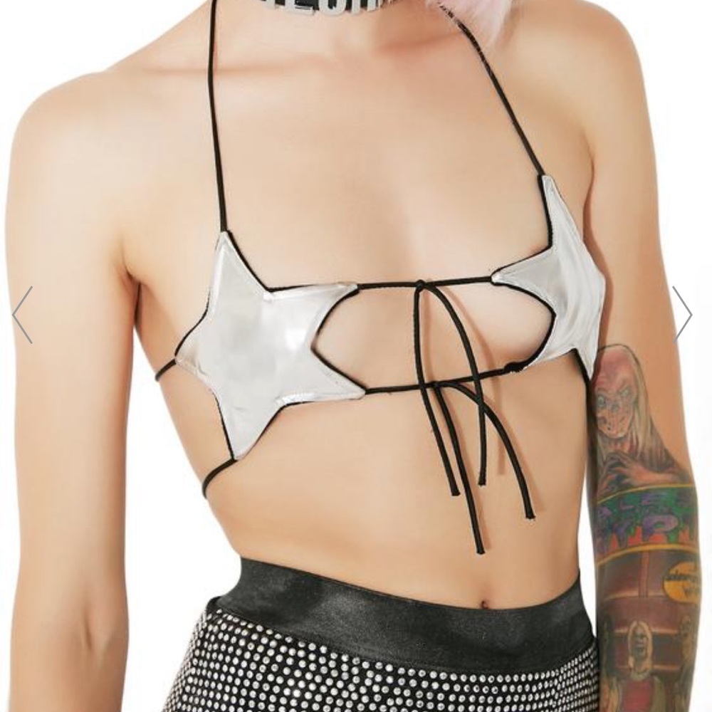 Dolls Kill Chrome Rave Star Bra / Top